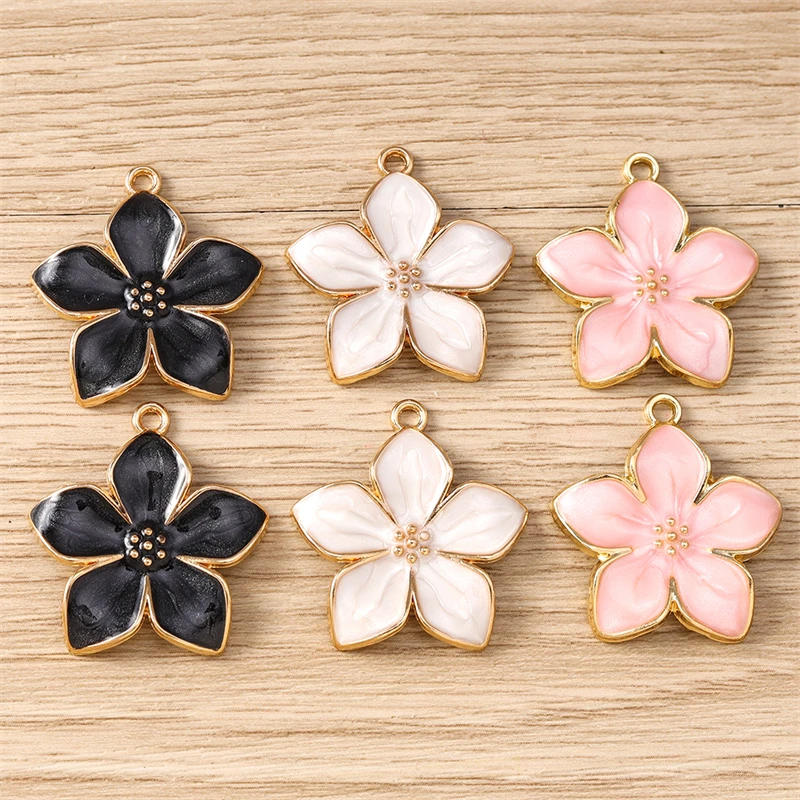 

10pcs 25x27mm Cute Enamel Sakura Flower Charms Pendants for Jewelry Making Drop Earrings Necklaces Bracelets DIY Crafts Supplies