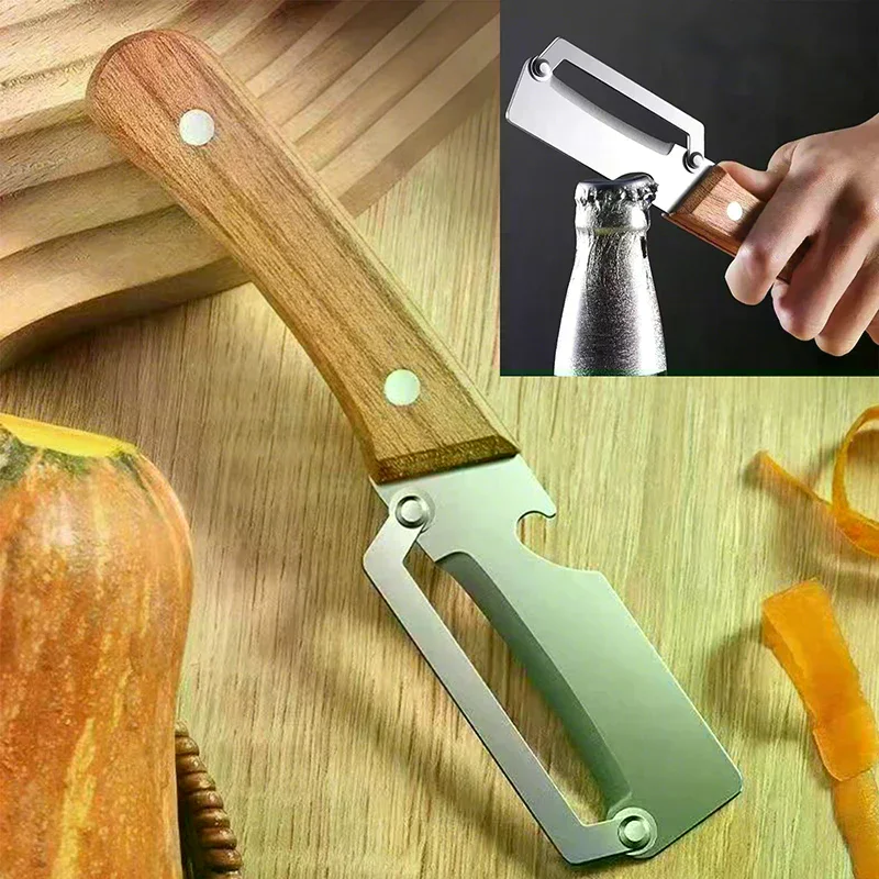[hot] Wooden Multi Functional Vegetable Peeler Kitchen Veggie Fruit Carrot Orange & Potato Peeler With Ergonomic Handle Julienne