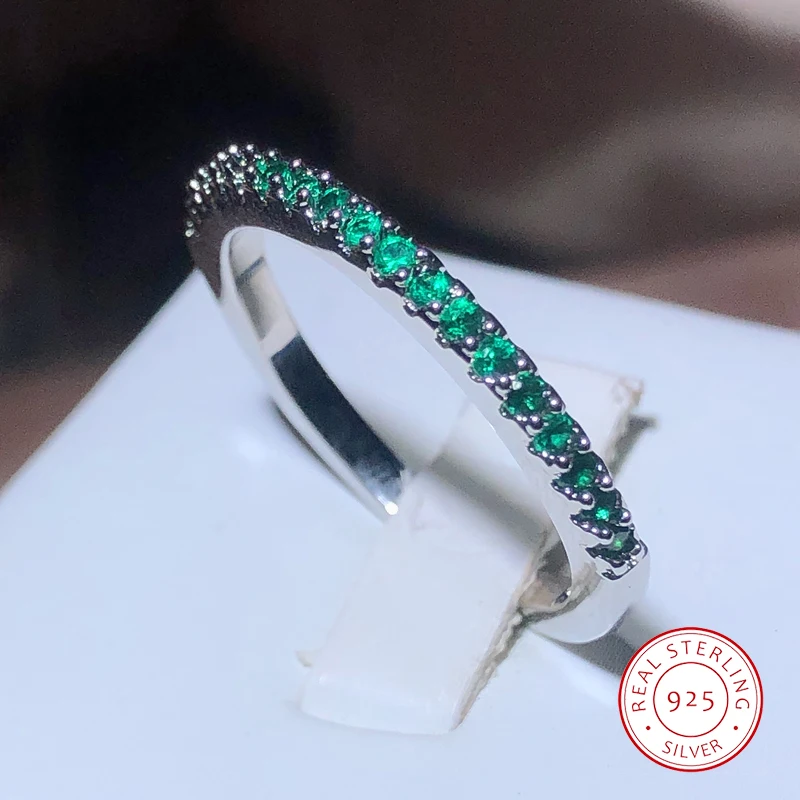 Nowa moda 925 znaczek smukły damski pierścionek zielony pełen małych diamentów cyrkonia kamień ślub zaręczyny modna biżuteria