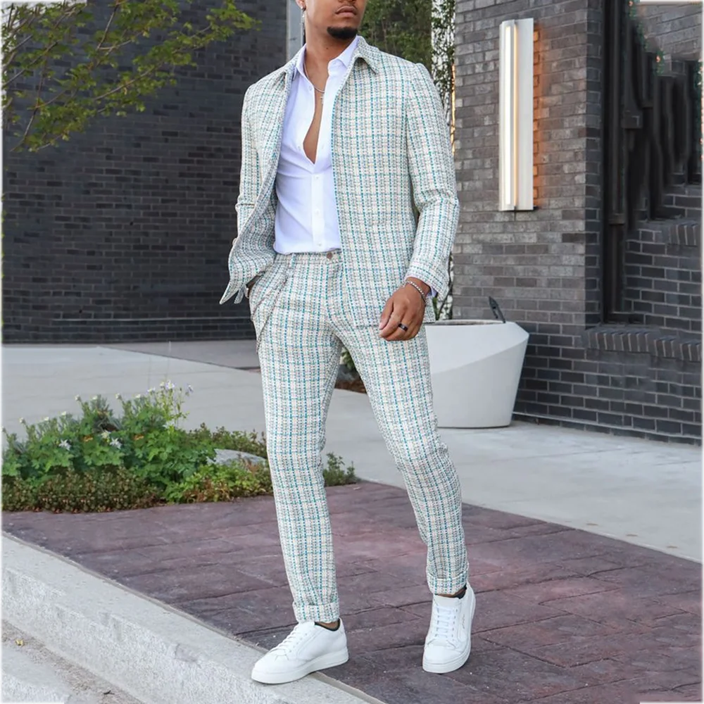 

Gentleman Wedding Suit For Men Slim Fit Elegant Fashion Stand Lapel Single Breasted Casual Party Prom Blazer Set Two Piece