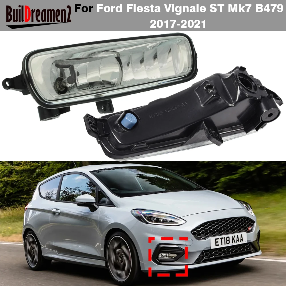 1 Pair Car Right + Left Fog Light Assembly Lampshade with H11 Halogen LED Bulb For Ford Fiesta Vignale ST Mk7 B479 2017-2021