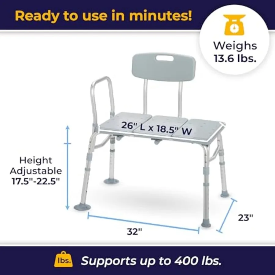 Drive Medical Tub Transfer Bench for Bathtub - Safer Independent Bathing Aid - Height Adjustable Bench - Sturdy Aluminum Constr