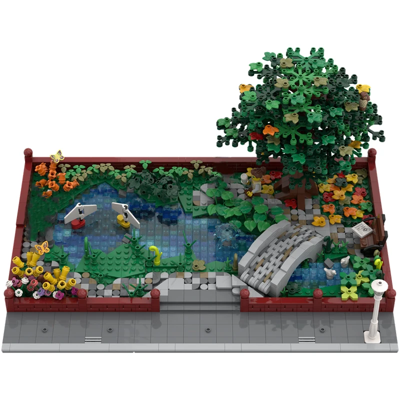 

1859PCS MOC Urban Park Pond Diorama Modular City Green Park DIY Educational Assembly Building Blocks for Kids Birthday Gift