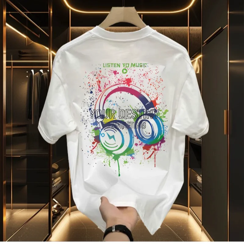 Summer Men\'s 100% Cotton T-shirts American Oversized Trendy Printed Tee High Quality Men\'s Clothing Sports Sweatshirt Top 2024