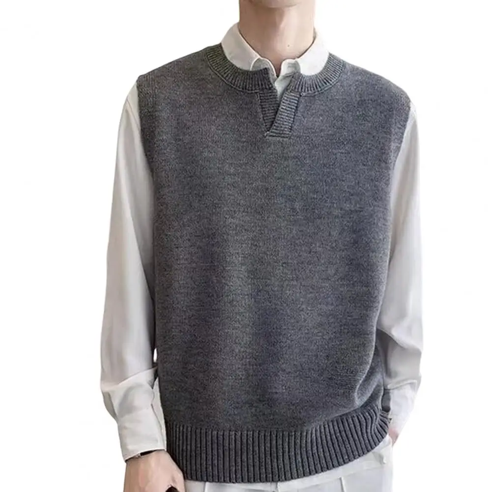 Soft  Stylish Anti-pilling Young Style Sweater Vest Knitting Spring Sweater Solid Color   Daily Clothes