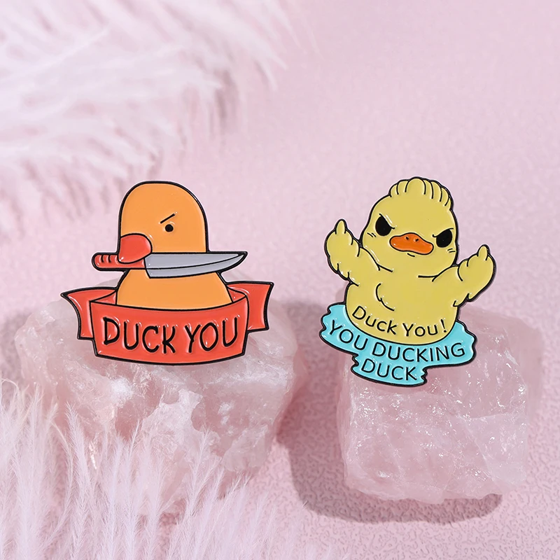 Cute Animals Duck Enamel Pins Creative Duck You Middle Finger Brooches Lapel Badges Cartoon Animal Jewelry Gift for Kids Friends