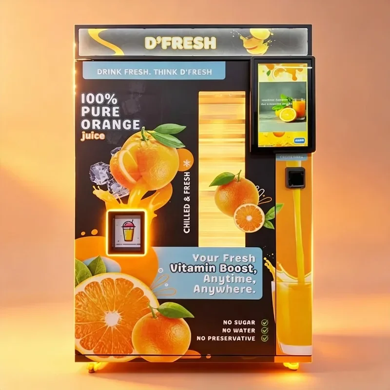 FL Automatic Cup Lid Orange Juice Vending Machine, Fresh Squeezed Orange Juice, Low Cost, High Return Customized