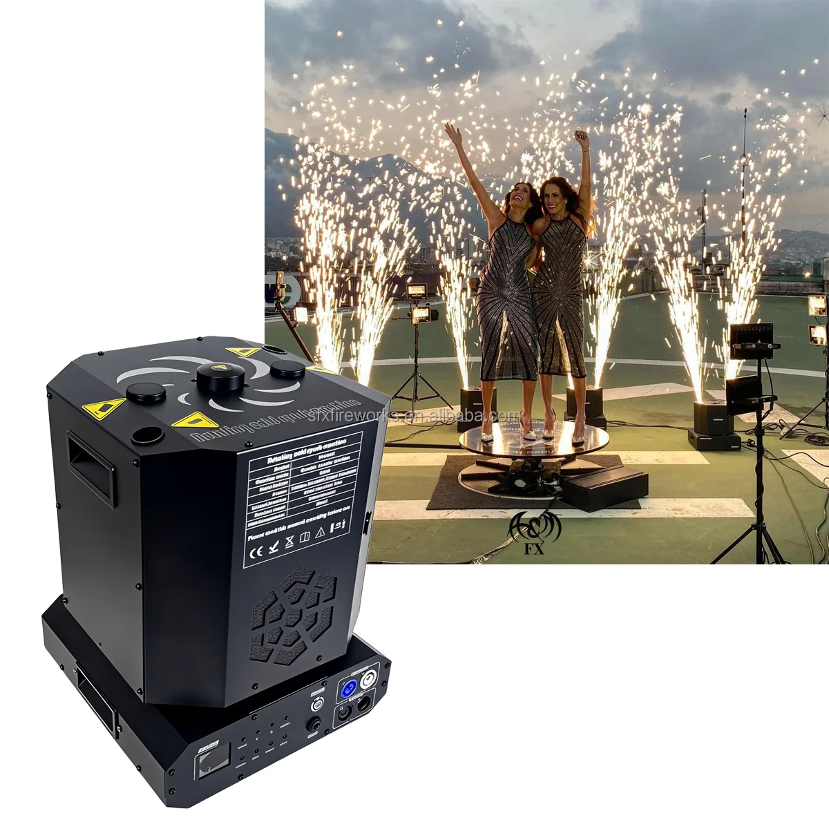 Rotating Double Head Spark Machine 1300W Spin Sparkular for Grand Opening