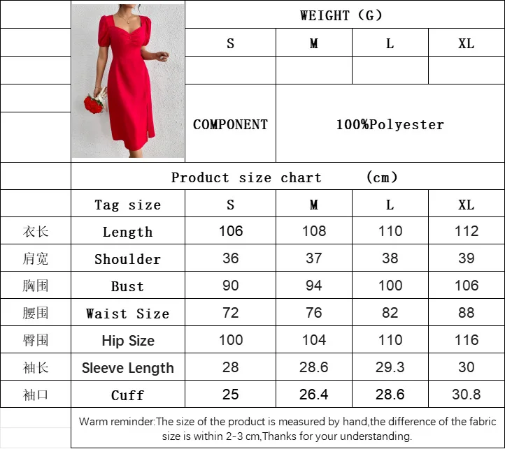 BKLD 2024 Women Clothing Square Neck Fashion Chest Pleated Split A-Line Party Dresses Y2k Puff Sleeve Red Dress Solid Color