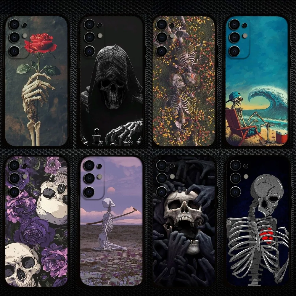 

skeleton Phone Case For Samsung S25/S24/S23/S22/S21/S20/Plus,Fe,Lite/Others Black Cover