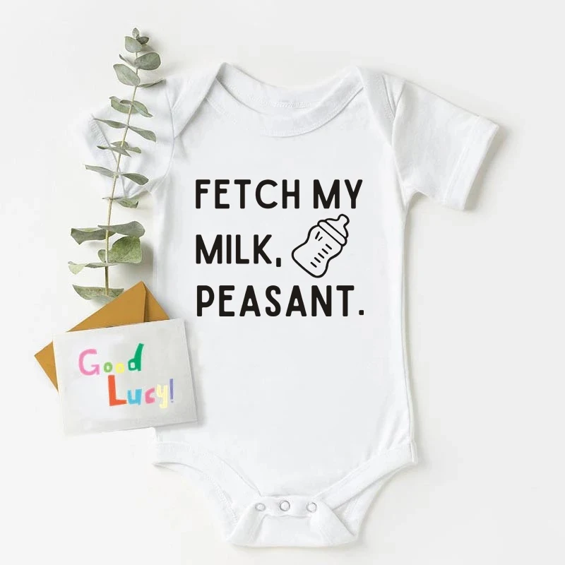 

Fetch My Milk Letter Print Baby Romper Short Sleeve Round Neck Newborn Bodysuit Cotton Fashion Jumpsuit Hoilday Party Baby Gift