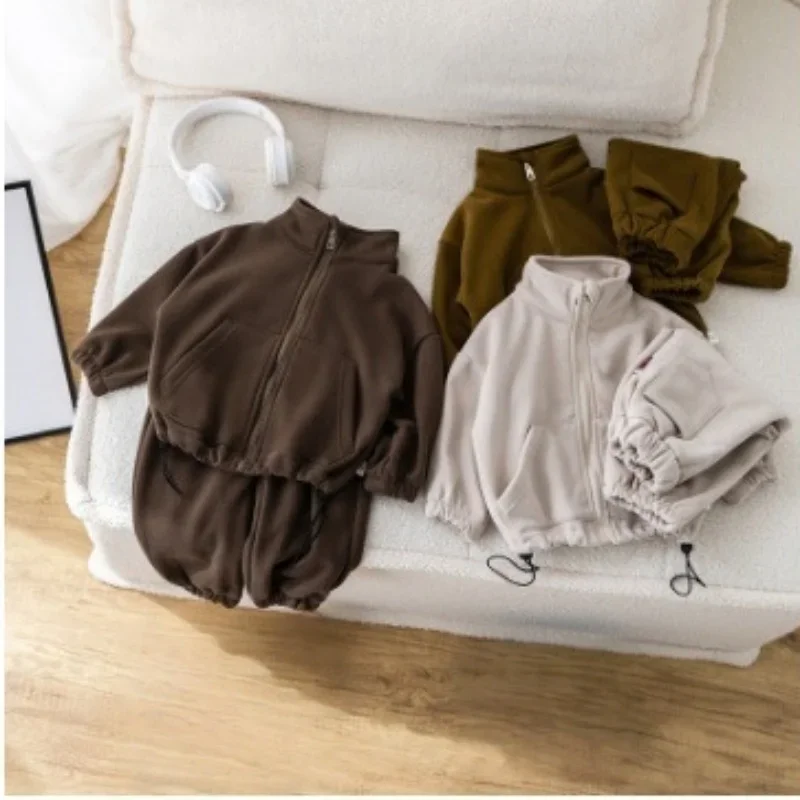 

Autumn Winter New Kids' Casual Two Piece Set Sporty Zipper Jacket and Pants Loose Fit for 3-8Y