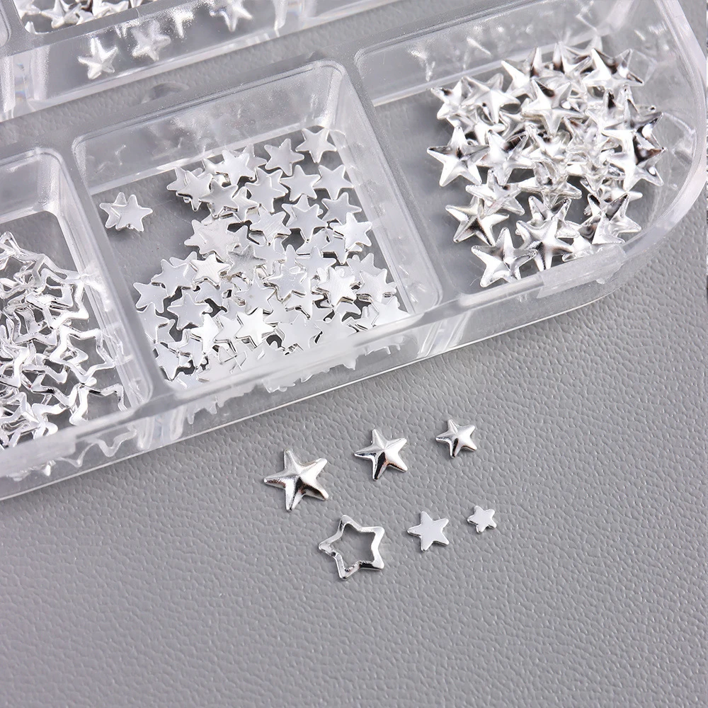 6 grade ouro prata estrela arco rebite studs prego charme meia redonda pérola contas arte do prego strass pentagrama gem manicure decoração