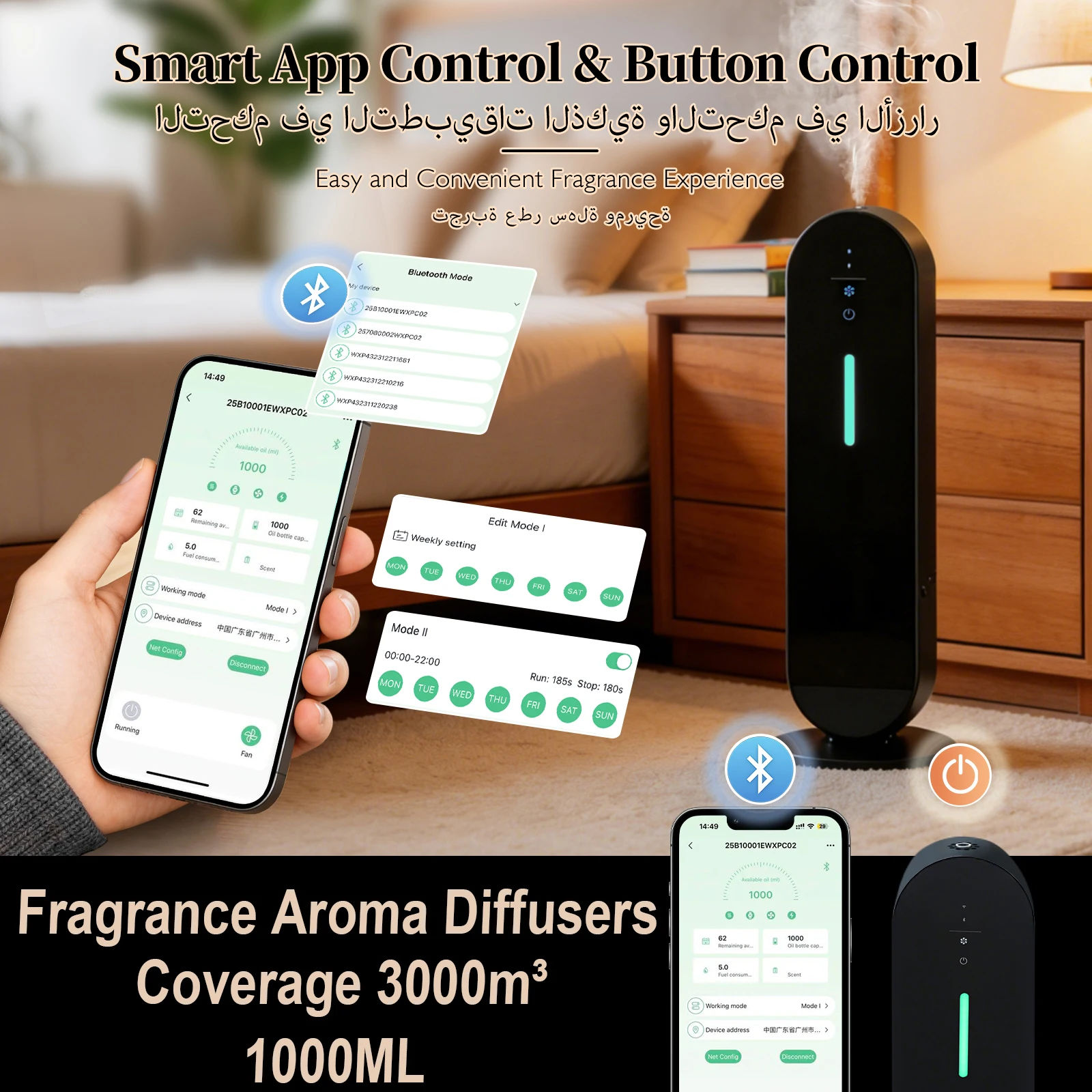 

NAMSTE 3000m³ Smart Aroma Diffuser Waterless Scent Diffuser Intelligent Machine Air Fresheners for Home Bluetooth Wifi Control