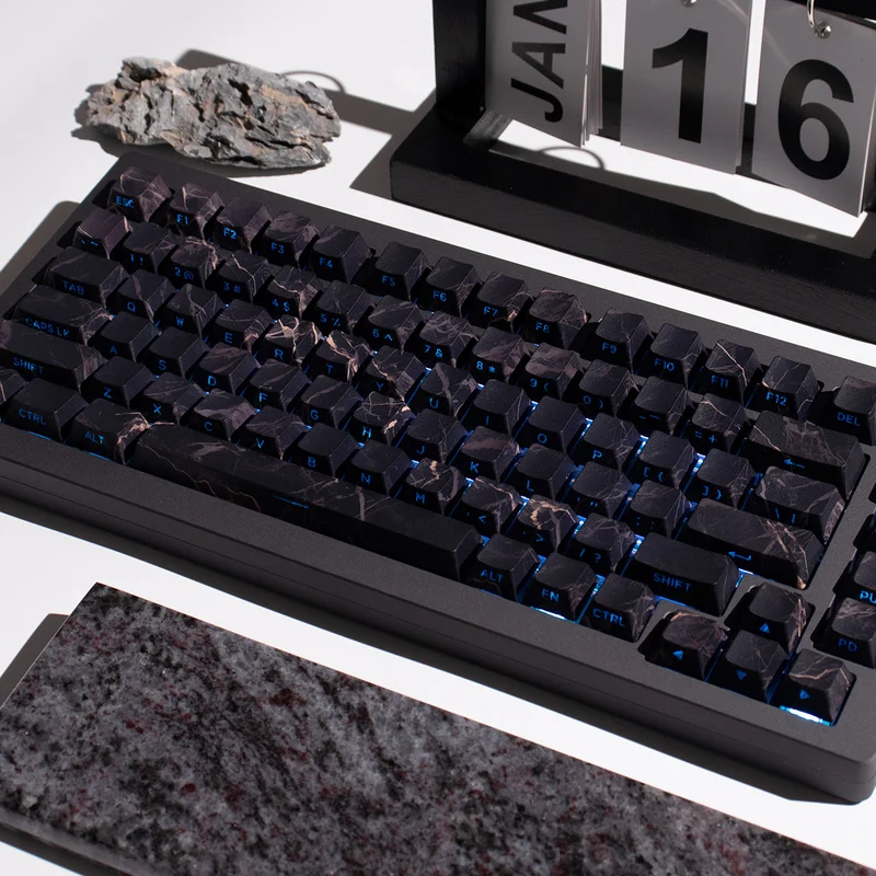 

Black Marble Mechanical Keyboard Keycap Pbt Five Sided Heat Sublimation 131 Key Cherry Factory Height
