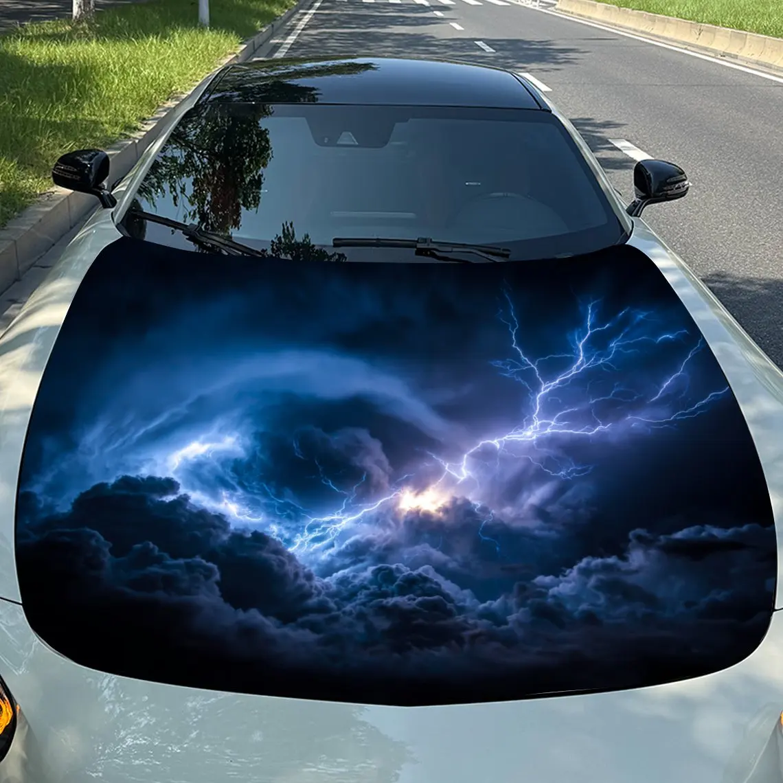 

Lightning Storm Vinyl Decal - Universal Fit Paper Material Car Hood Wrap, Automotive Exterior Bonnet Sticker, Vehicle Modificati