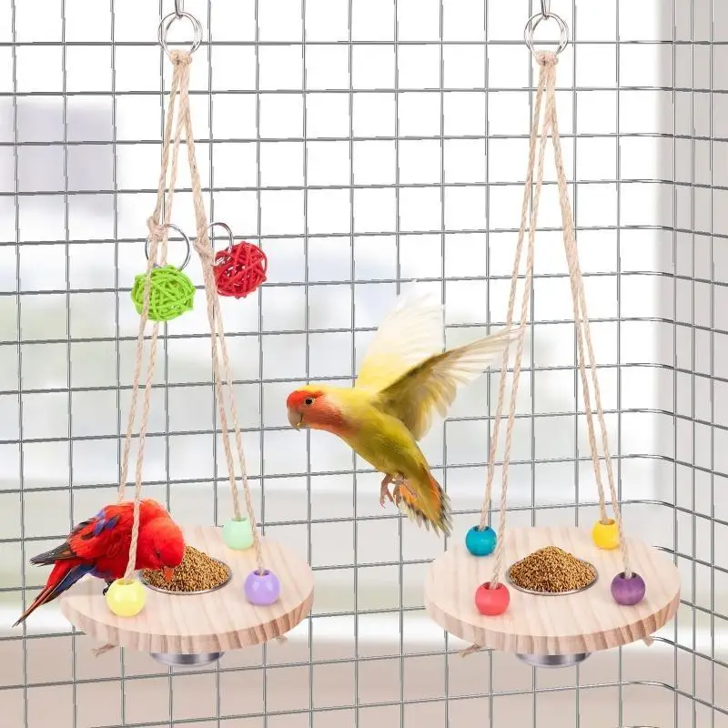 QX2E Exquisite Hanging Bird Feeding Cup Stable Fall Resistant Garden Parrot Feeder