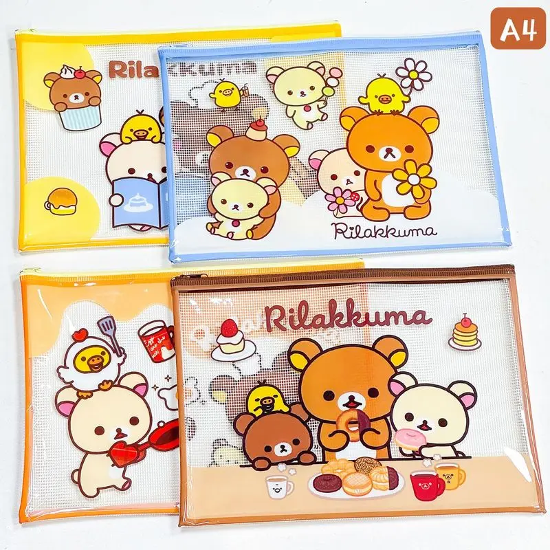 Kawaii Rilakkuma Mesh Zipper Pouch A4 A5 B6 Mini Student Stationery Storage Bag Document Pouch Portable Coin Purse Pencil Case view 2