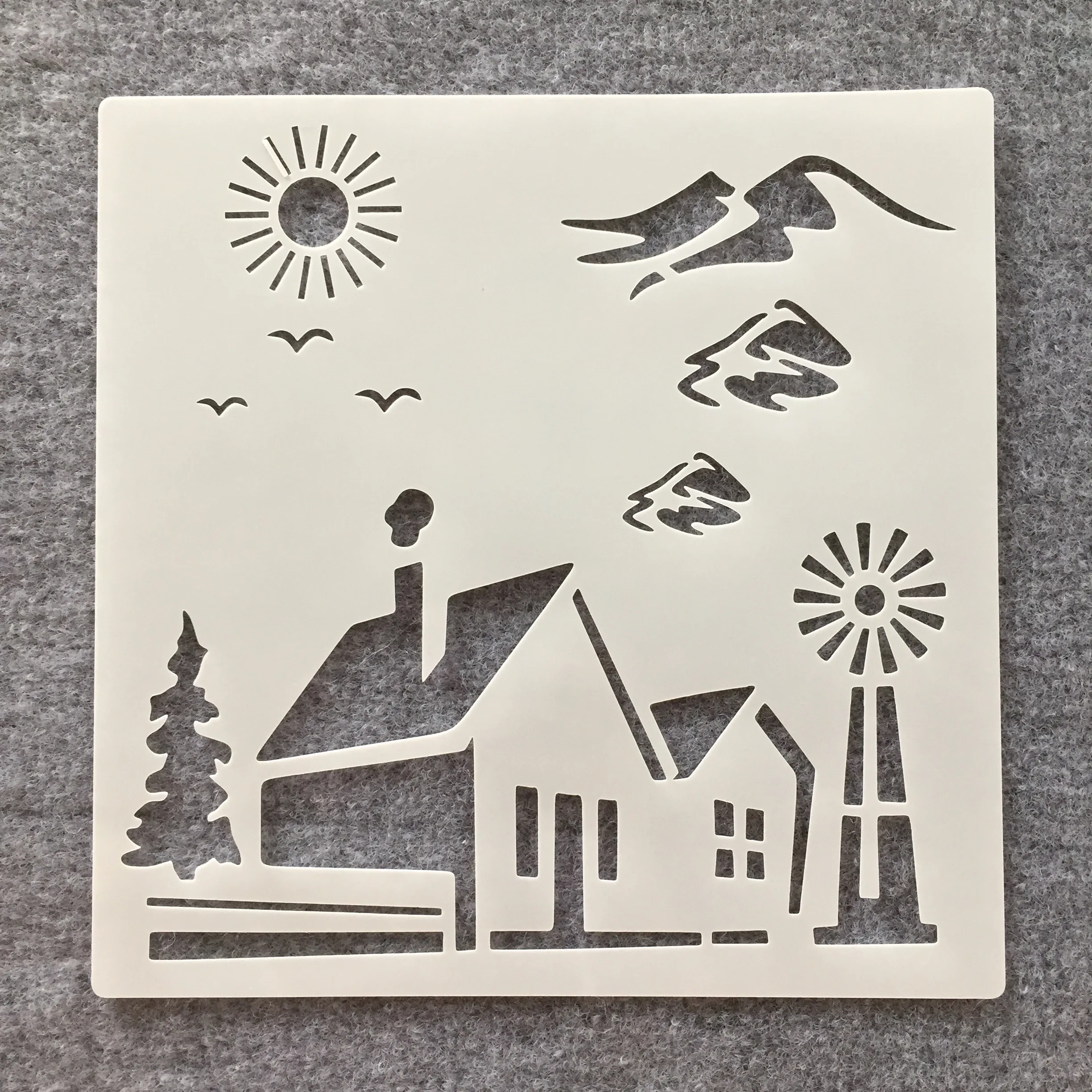 9Pcs/Lot 20cm City Country Farm Beach DIY Layering Stencils Wall Painting Scrapbook Coloring Embossing Album Decor Template