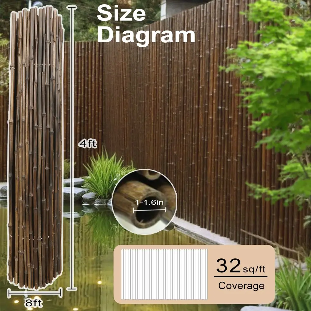 4FT*8FT Carbonized Bamboo Fence An Eco-Friendly Durable Privacy and Aesthetic Barrier