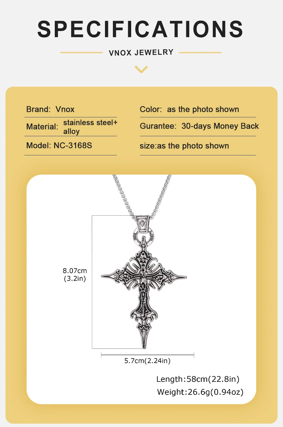 Vnox Gotische Kreuz-Anhänger-Halskette, Vintage Punk Legierung Kreuzkette, Religiöses Amulett-Schmuckgeschenk für Männer Frauen Hip-Hop-Halskette – Detail 8