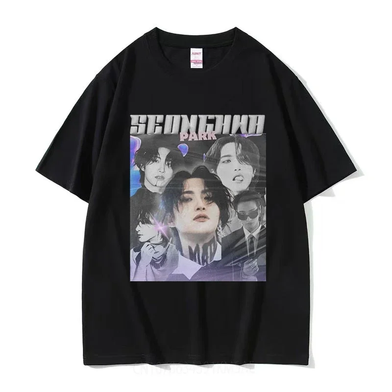 Korean Ateez Seonghwa Graphic T Shirts Men Women Retro Fashion High Quality T-shirt Casual Cotton Oversized Tshirt Kpop Clothing