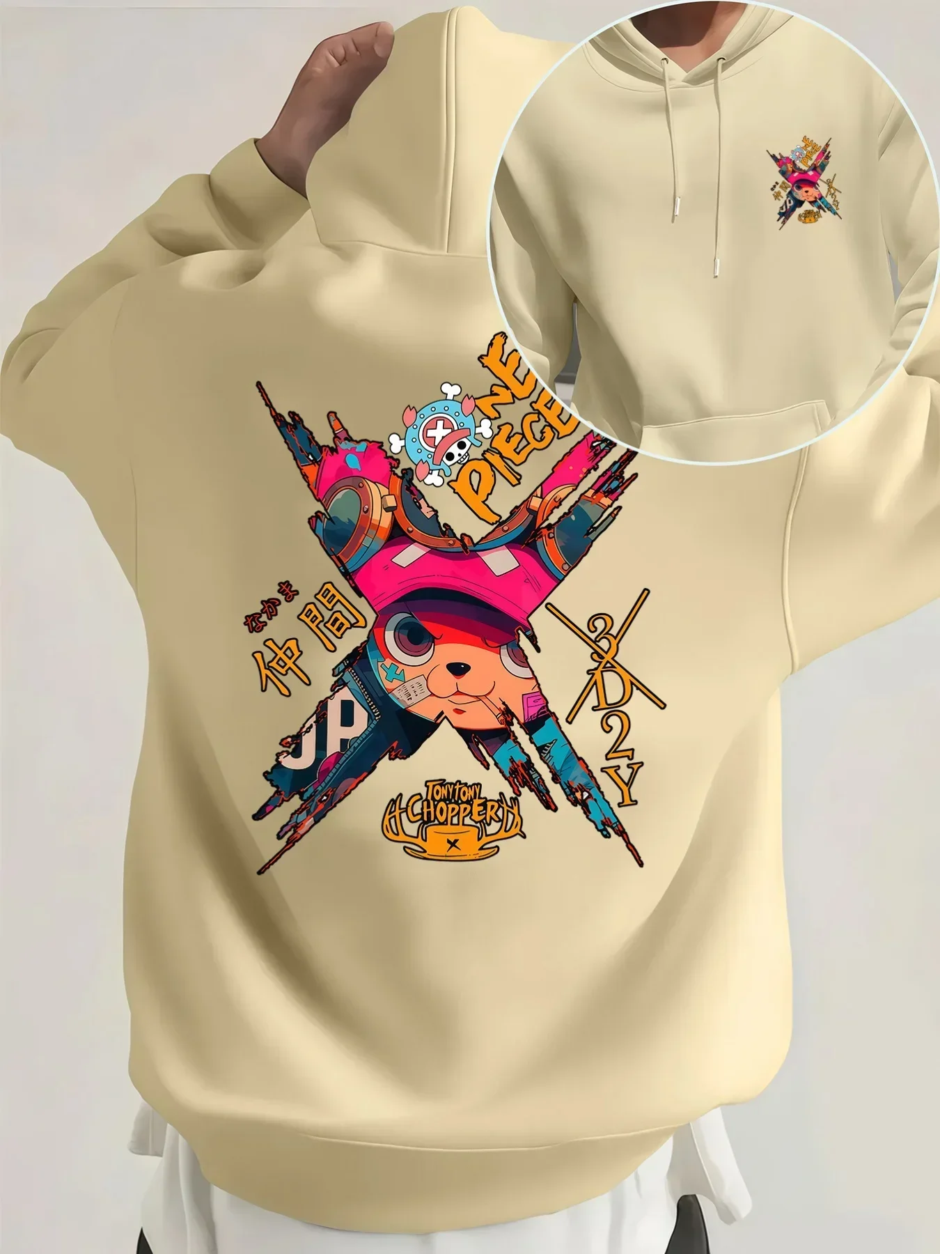 One Piece Tony Tony Chopper Kapuzenpullover, Kapuzen-Sweatshirt mit Chopper-Grafik auf Vorder- und Rückseite, Anime-Manga-Fan-Freizeitpullover – Detail 2