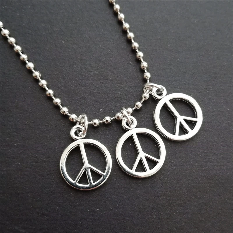 Peace Sign Pendant Necklace, Peace Symbol Charm Stainless Steel Ball Chain Long Necklace for Man Woman, Hippie Style Jewelry