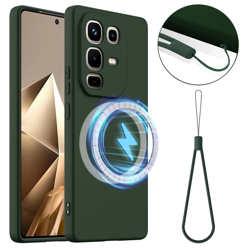 Für Infinix Note 50 4G / Note 50 Pro 4G Hülle, magnetisch, weiches, flüssiges Silikonarmband, Schutzhülle mit Mikrofaserfutter