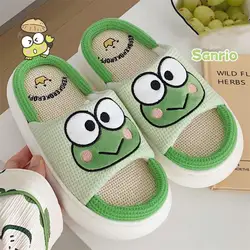 Sanrio Keroppi Mymelody Hellokitty Purin Cute Four Seasons Indoor Slippers Soft Thick Sole Sweat-Absorbing Linen Slippers Female