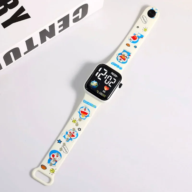 Anime Doraemon Cartoon Printed Button LED Electric Watch Teenager Fashion Sports Intelligent Wristwatch Square Electronic Watch