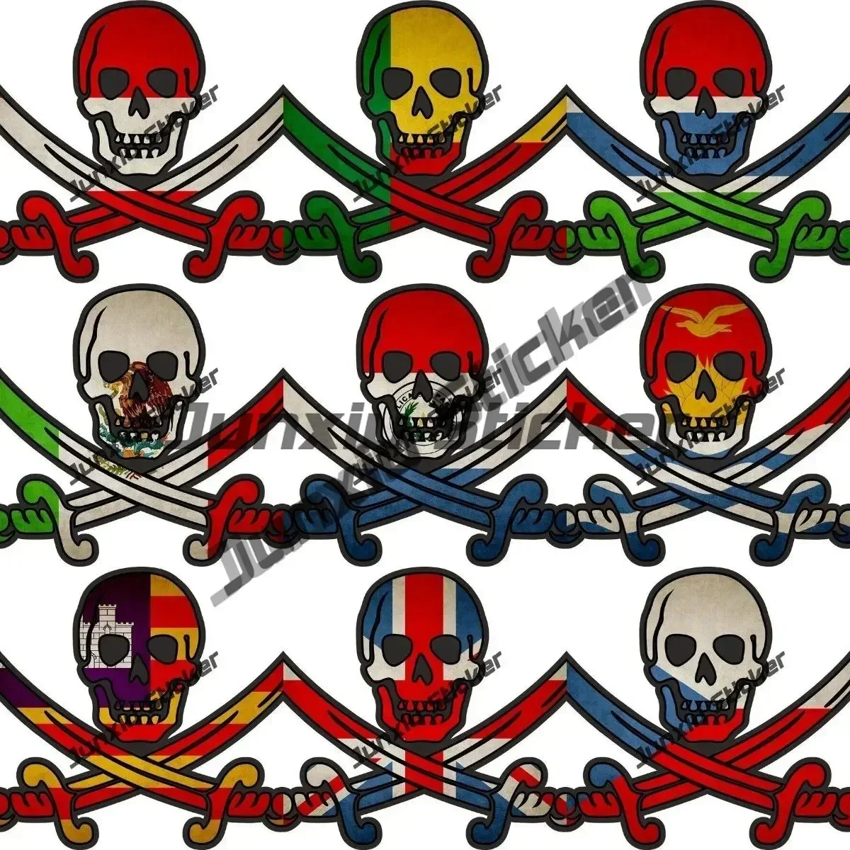 

Personalized Pirate Skull Car Sticker Austria Czech Republic Qatar Morocco Flag Pirate Waterproof Cover Scratches Decoration