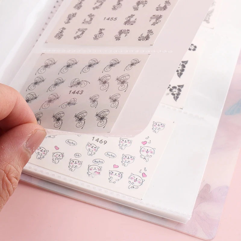 Libro de almacenamiento de pegatinas para uñas con 120 ranuras, transparente/flores/cubierta de frutas, álbum de almacenamiento de calcomanías para uñas para pegatinas pequeñas