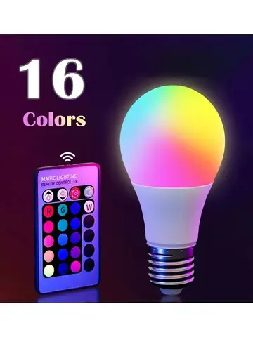 16 Colors RGB Bulb LED Multicolor Bulb E27 220V Household Lighting Dimmable 24 Key Remote Control Smart Lamp Atmosphere Light