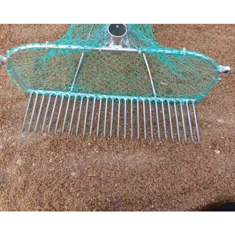 Galvanized Welded Mesh Rake With Storage Net Bag Beach Digging Tool For Clam Mussel Yellow Clam Seafood Harvesting Work