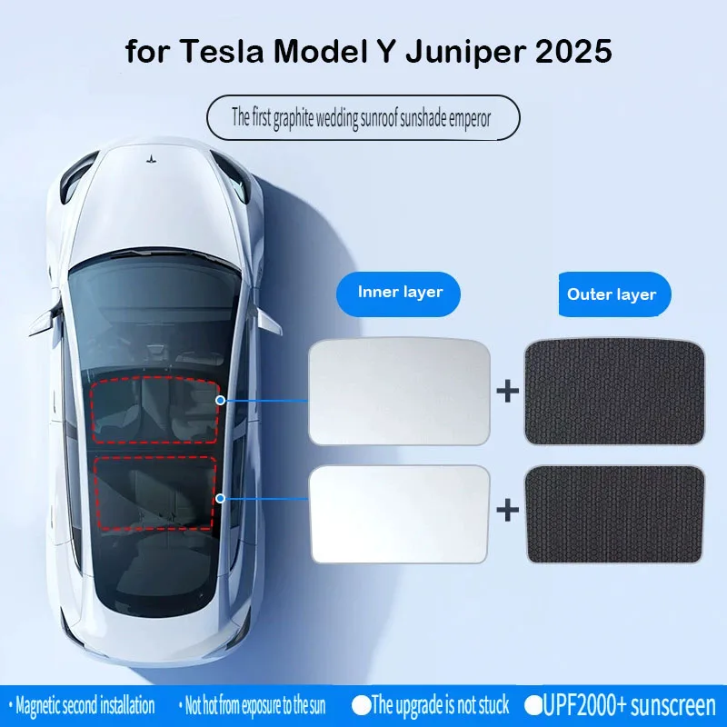 For Tesla Model Y Juniper Graphene Reflective Sunroof Sunshade Front Windshield Heat Insulation Sunshade for Model Y/3 2017-2025