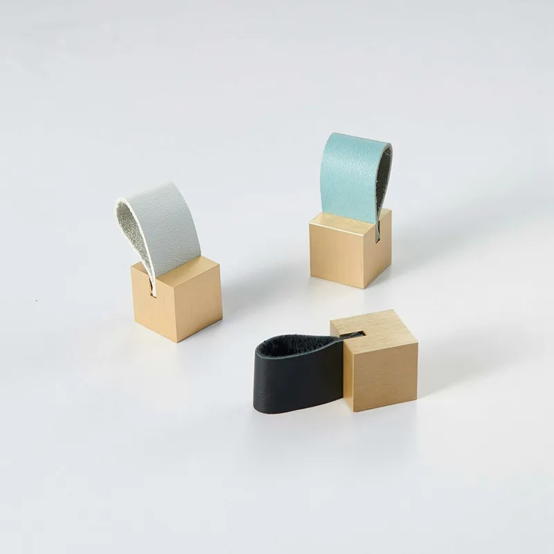 Leather Handles for Furniture Brass Drawer Knobs Kitchen Cabinet Handle Cupboard Pulls