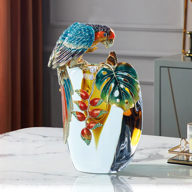 Light luxury high-end enamel colored glass vase decoration, living room, porch, European style home decoration, flower