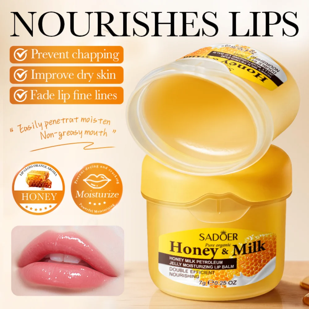 SADOER Honey Milk Lip Balm with Petroleum Jelly and Vitamin E Hydrating Lip Care for Dry Lips with a Soft Feel and Glossy Finish