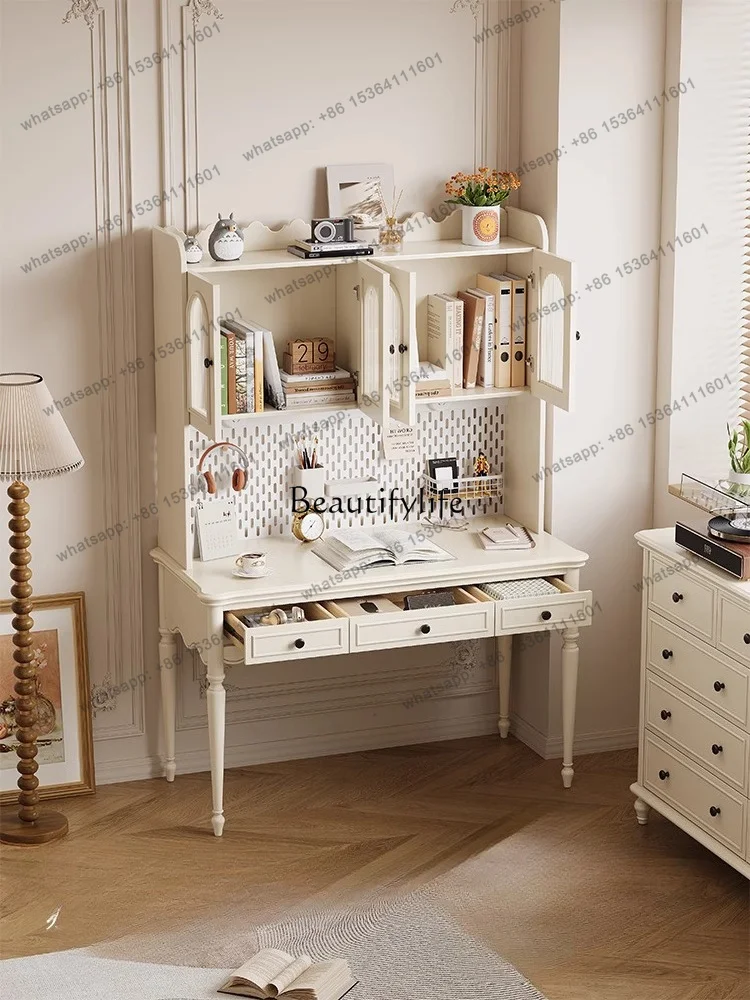 Factory DirectFrench-style White Cream Desk Home Use Solid Wood Office Desk Bedroom Writing Desk