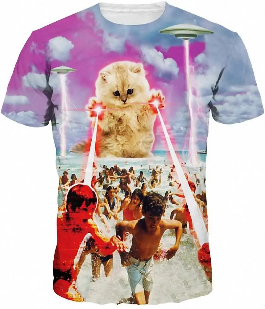 Neutral 3D T-shirt Laser Horror Cat UFO T-shirt Top