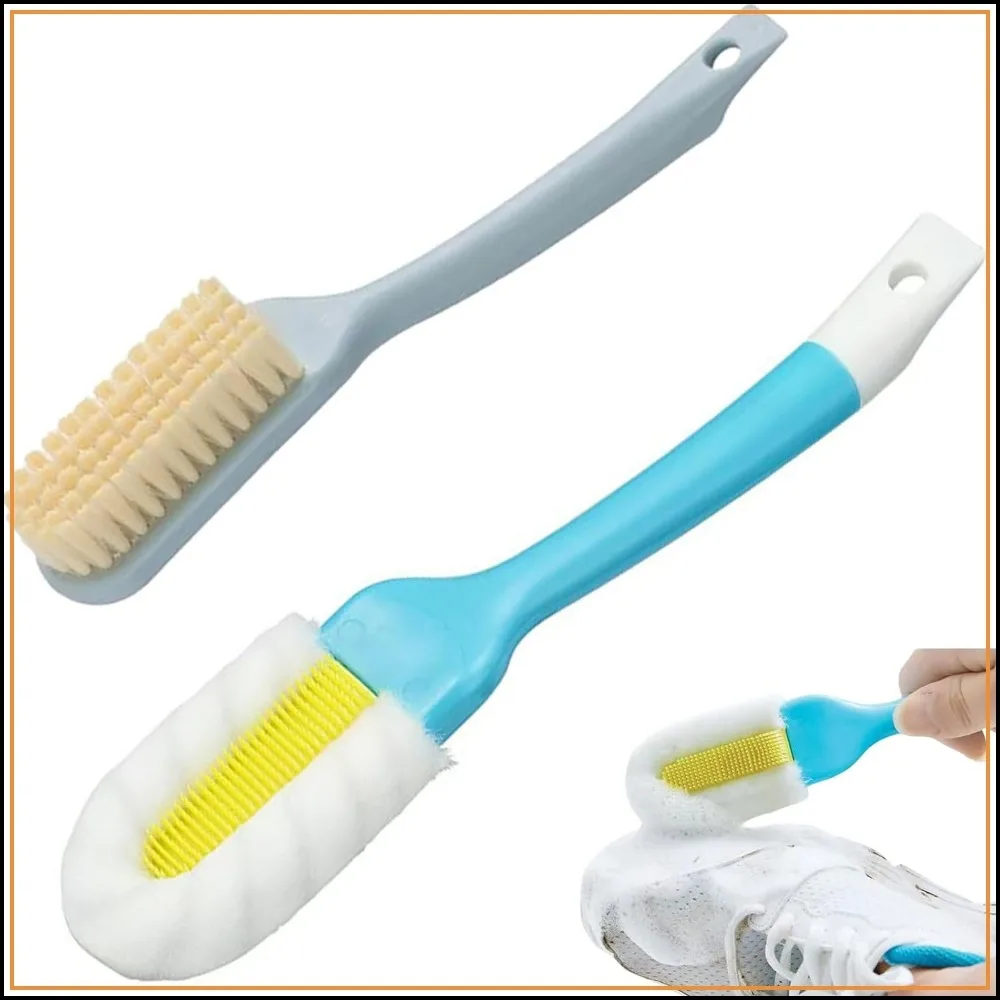 2-Pack Shoe Cleaning Brush Set - Soft & Hard Bristles for Sneakers, Leather, Canvas - Long Handle Design