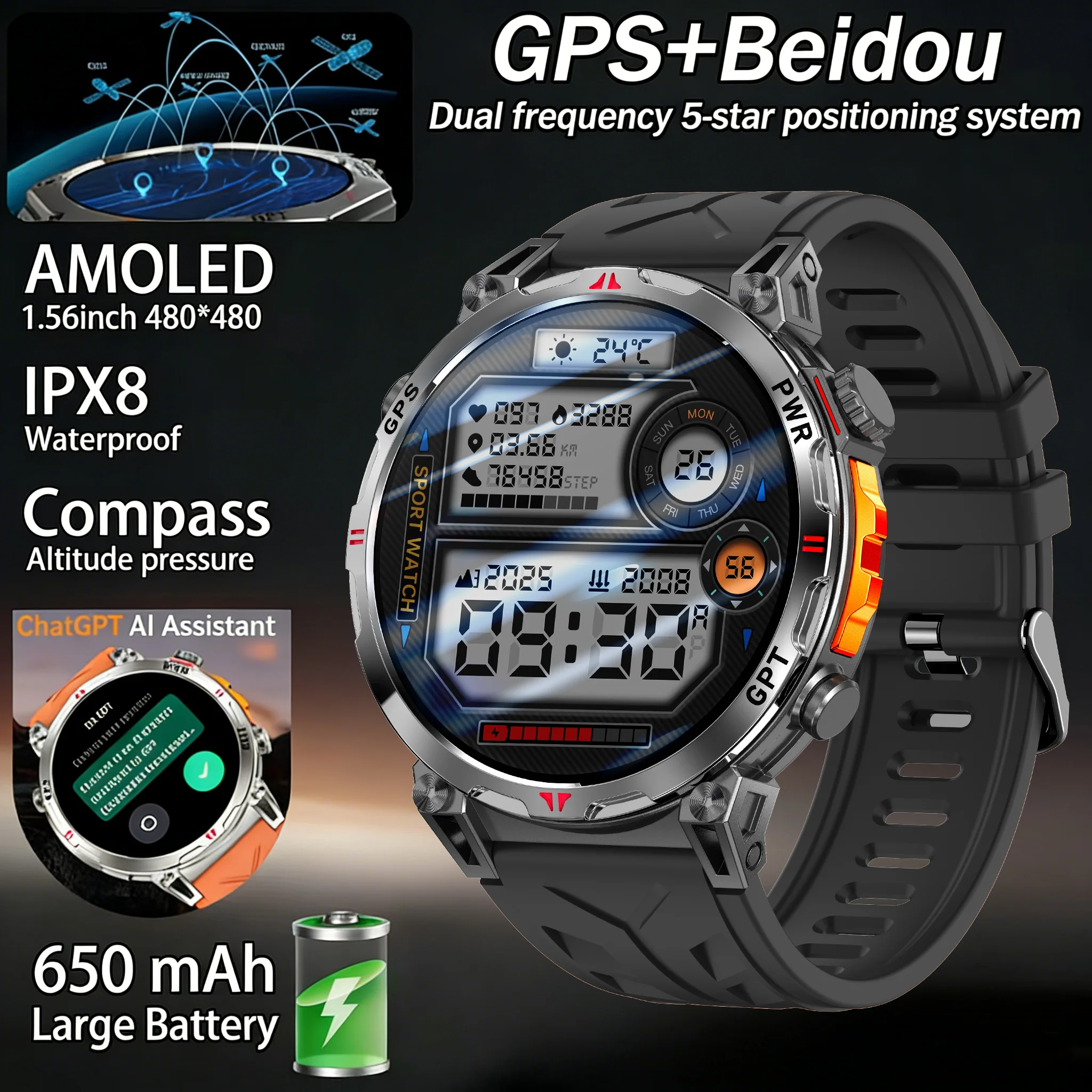 2025 New Men GPS Offline Map Smart Watch Built-in GPS Memory HD Corning Gorilla Screen 3ATM Waterproof Bluetooth Call Smartwatc