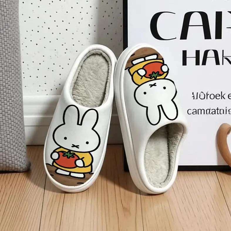 Miffy Cartoon Niedliche Bedruckte Fleece-Verstärkte Baumwoll-Hausschuhe Kreativer Kawaii-Stil Süßer Mädchen-Stil Unisex Rutschfeste Warme Hausschuhe – Detail 3