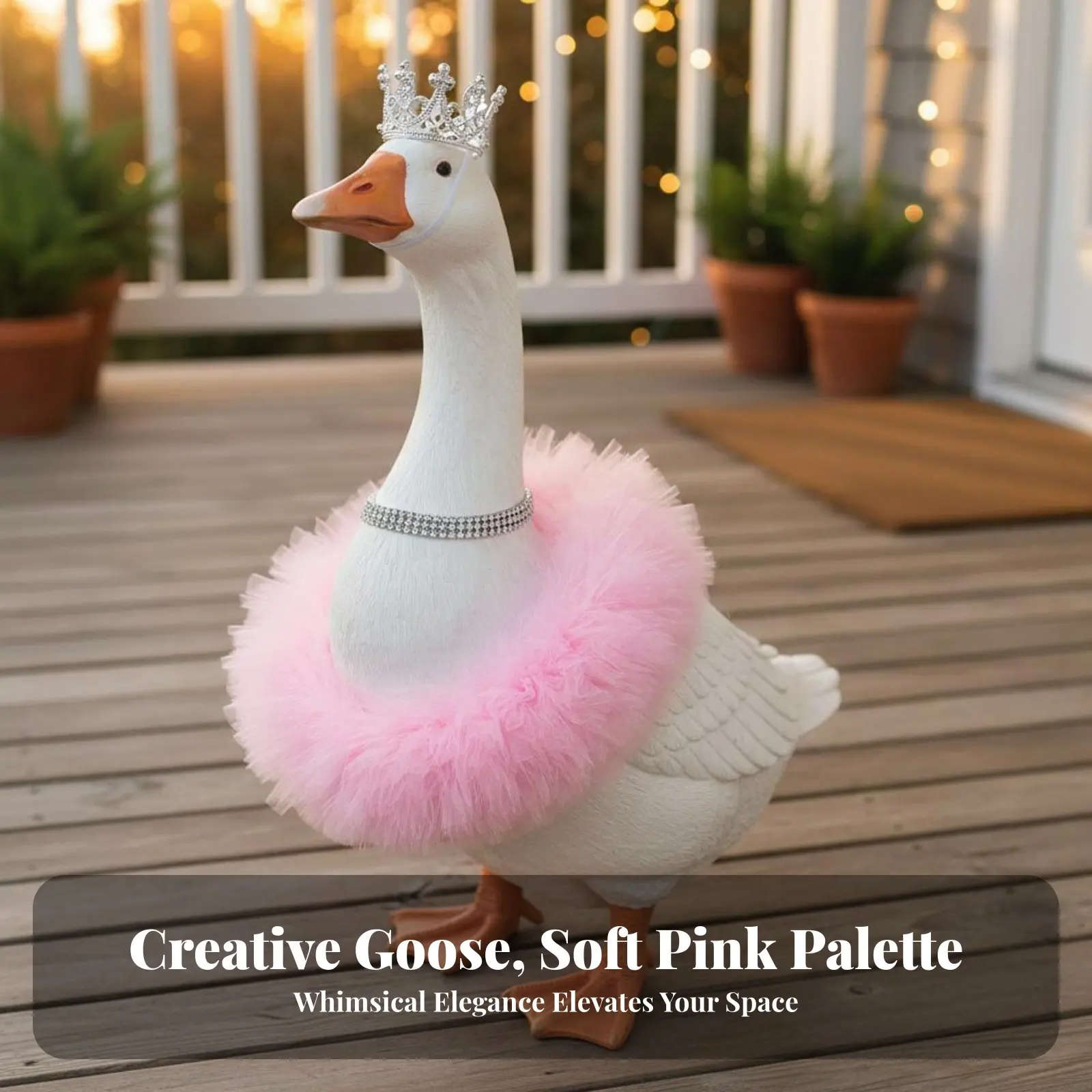 

Lawn Goose Birthday Costume Crystal Necklace Lawn Goose Outfit Princess Crown Festive Look for Home Decorators, Party, Patio