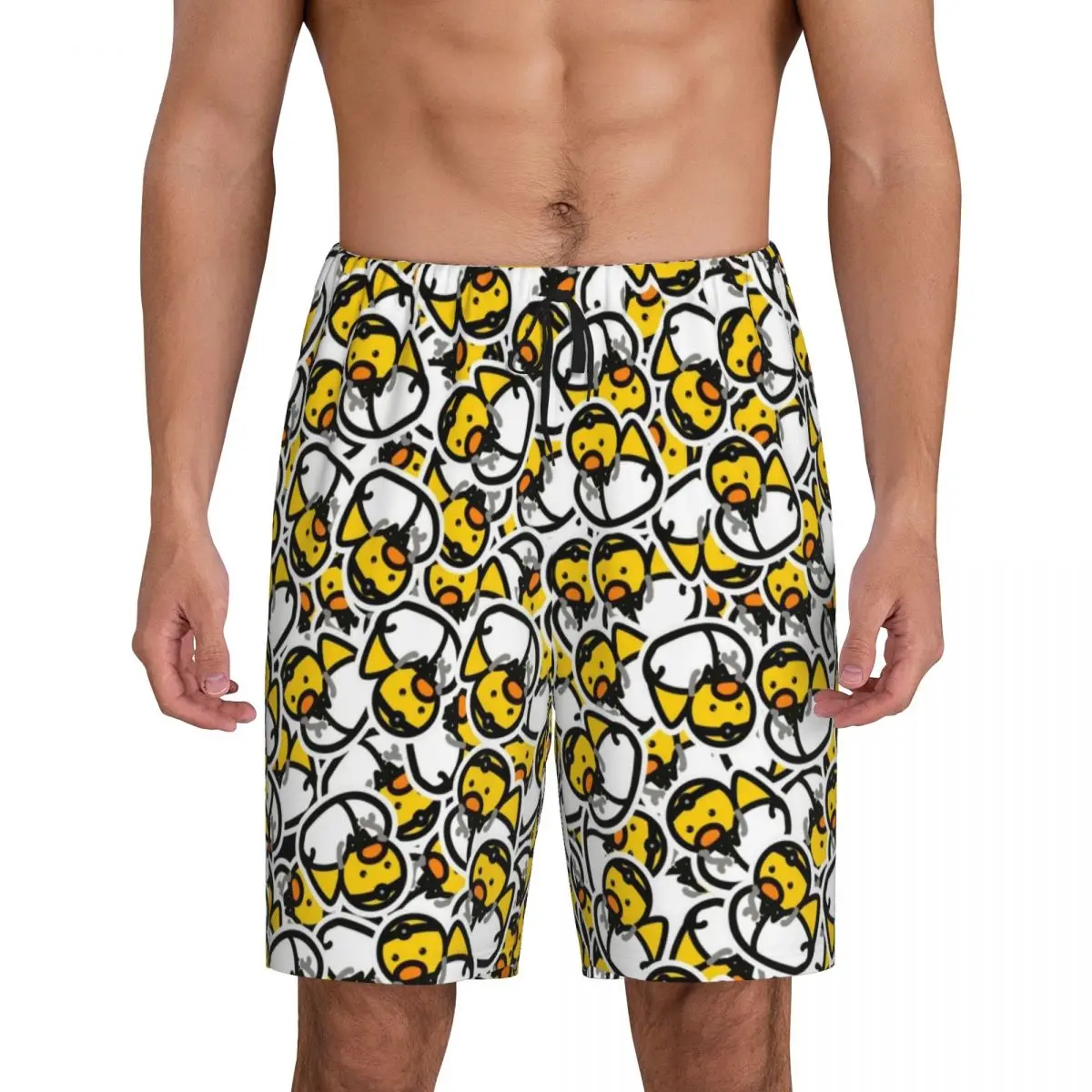 Men Yellow Cartoon Animal Rubber Duck Pajama Shorts Custom Printed Sleep Pjs Sleepwear Bottoms with Pockets