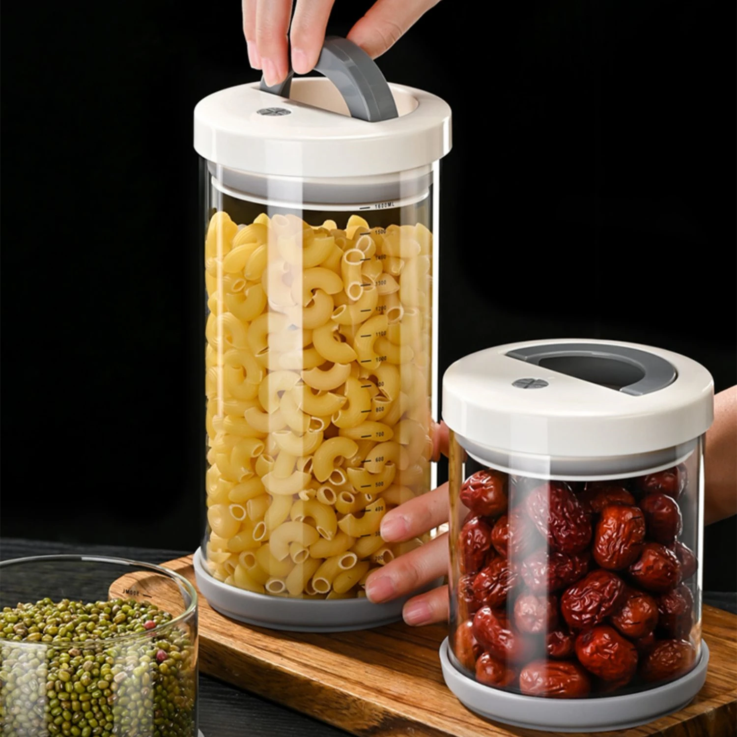 LFGB Certification High-borosilicate Glass Coffee Bean Preservation Box Well Sealed Dry Cargo Container with Accurate Scale