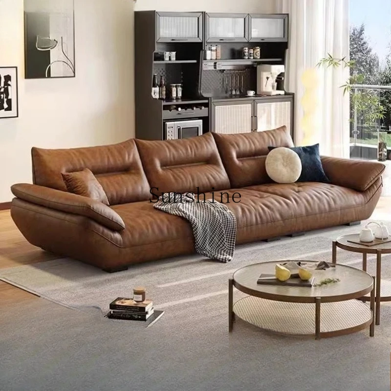 

Italian modern simple living room small apartment straight row retro wind sailboat cloud leather sofa