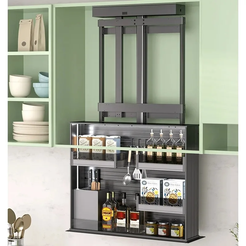 Kitchen Hanging Cabinet Vertical Lifting Basket Touch Control Pull-down Automatic Seasoning Basket
