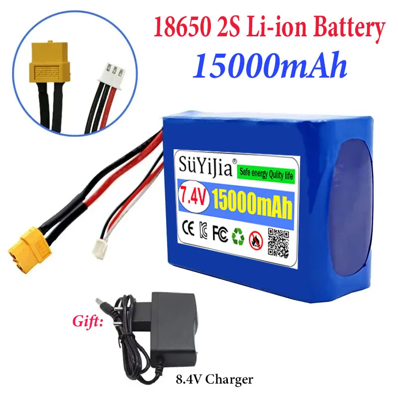18650 2S5P 7.4V 15000Ah Rechargeable Lithium Ion Battery Pack XT60 XH2.54-3P Plug，For Various RC Airplane Quadrotor
